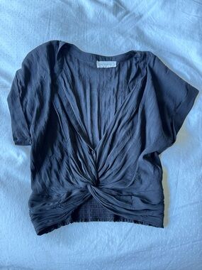 By Together Charcoal Twist-Front Short Sleeve Blouse